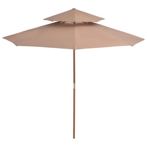 Tópszínű kétszintes napernyő fa rúddal 270 cm