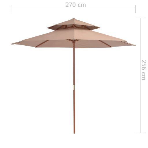Tópszínű kétszintes napernyő fa rúddal 270 cm