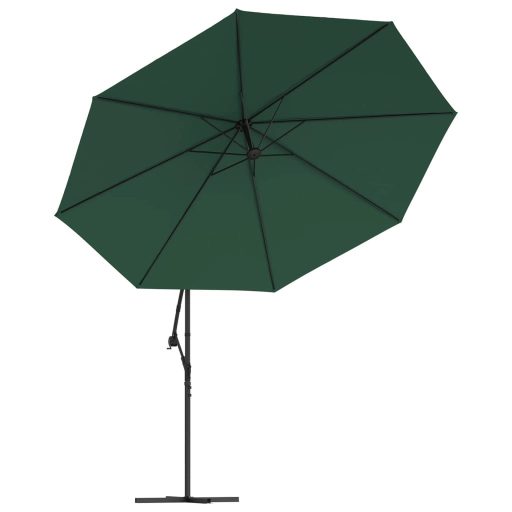 Zöld konzolos kerti napernyő LED-del és fémrúddal 350 cm