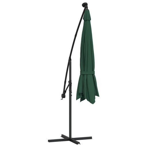 Zöld konzolos kerti napernyő LED-del és fémrúddal 350 cm