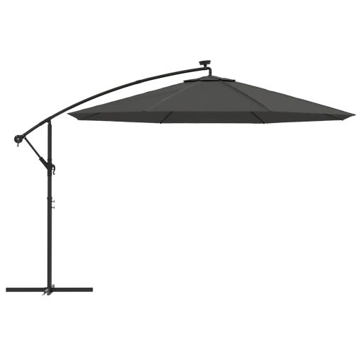 Antracit konzolos kerti napernyő LED-del és fémrúddal 350 cm