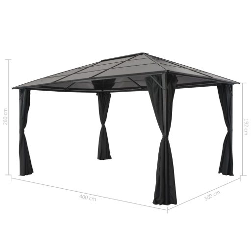 Fekete alumínium pavilon függönnyel 4 x 3 x 2,6 m