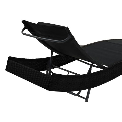 Fekete polyrattan napozóágy párnával