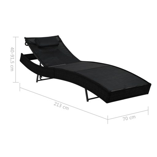 Fekete polyrattan napozóágy párnával
