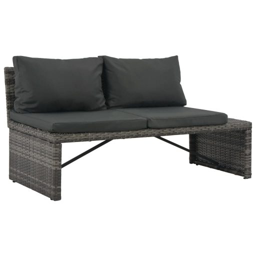3-részes szürke polyrattan kerti bútorszett párnákkal
