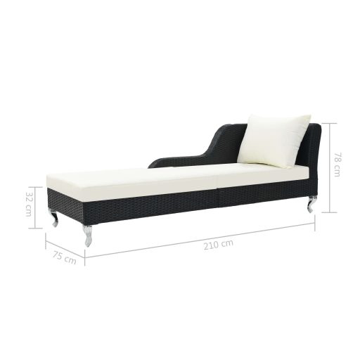 Fekete polyrattan napozóágy párnával
