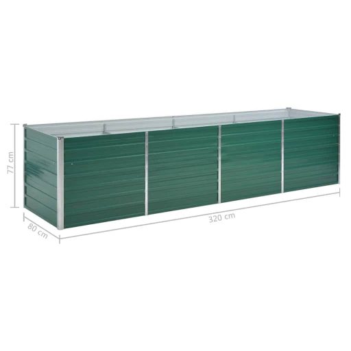 Zöld horganyzott acél kerti magaságyás 320 x 80 x 77 cm