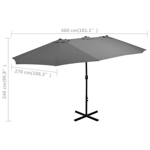 Antracitszürke kültéri napernyő alumíniumrúddal 460 x 270 cm