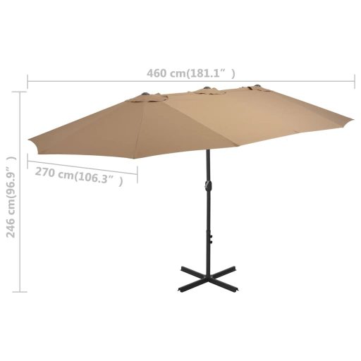 Tópszínű kültéri napernyő alumíniumrúddal 460 x 270 cm