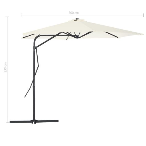 Homokszínű kültéri napernyő acélrúddal, 300 cm átmérőjű
