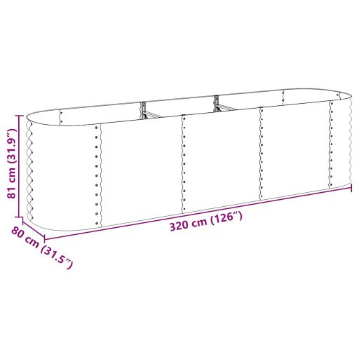 Ezüstszínű horganyzott acél kerti magaságyás 320 x 80 x 81 cm