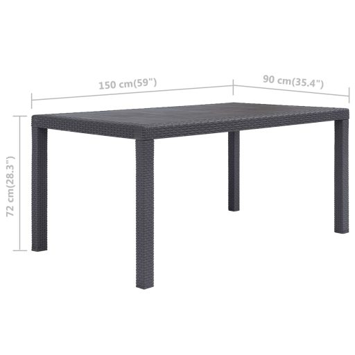 Barna rattan hatású műanyag kerti asztal 150 x 90 x 72 cm