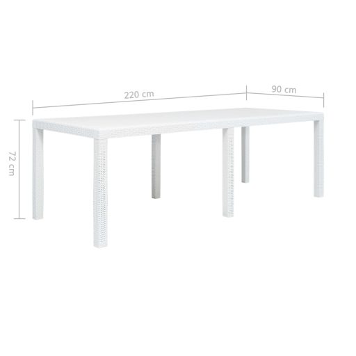 Fehér rattan hatású műanyag kerti asztal 220 x 90 x 72 cm