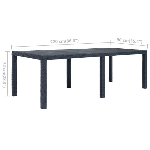 Antracit rattan hatású műanyag kerti asztal 220 x 90 x 72 cm