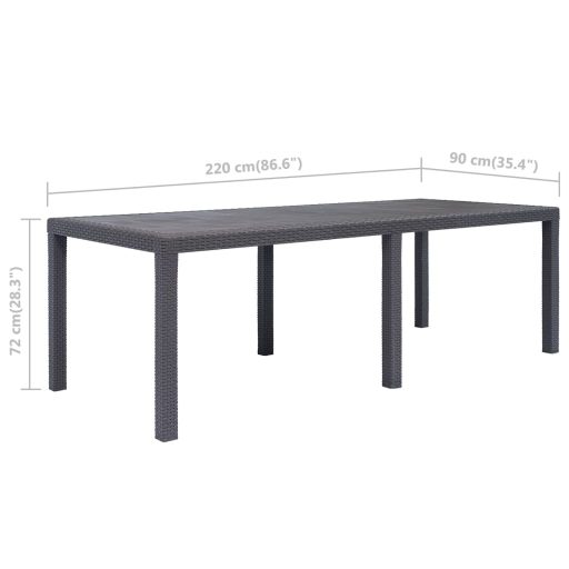 Barna rattan küllemű műanyag kerti asztal 220 x 90 x 72 cm