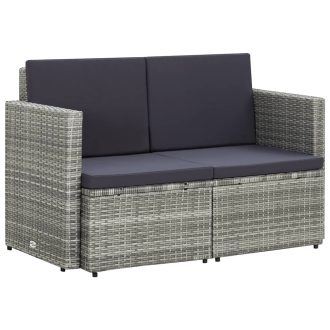 Szürke kétszemélyes polyrattan kerti kanapé párnákkal