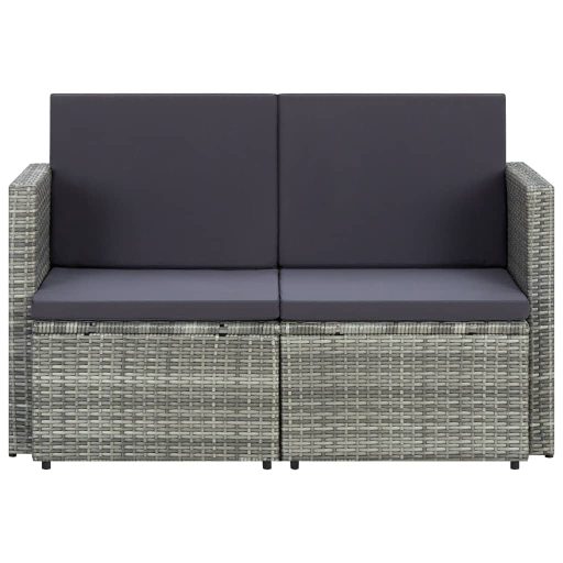 Szürke kétszemélyes polyrattan kerti kanapé párnákkal