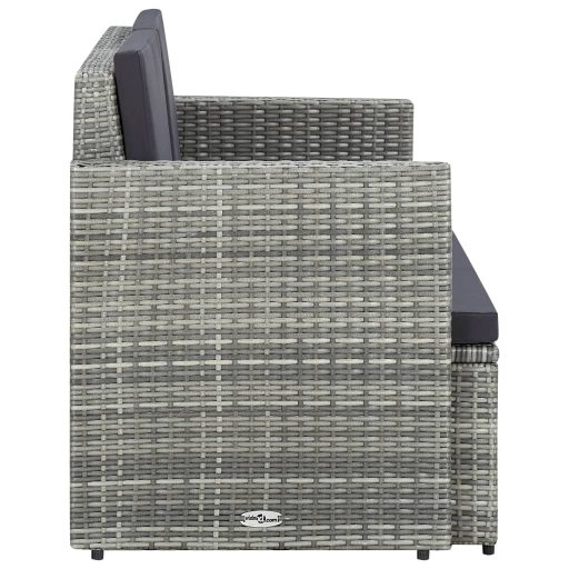 Szürke kétszemélyes polyrattan kerti kanapé párnákkal