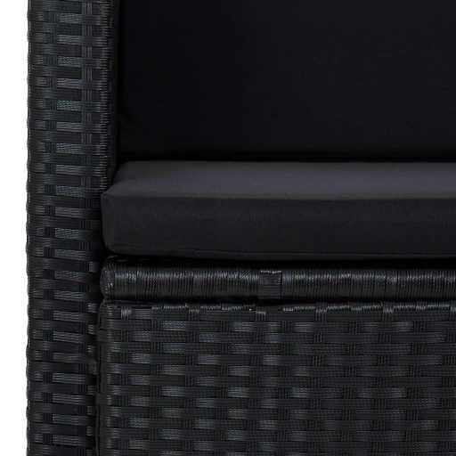 Fekete kétszemélyes polyrattan kerti kanapé párnákkal
