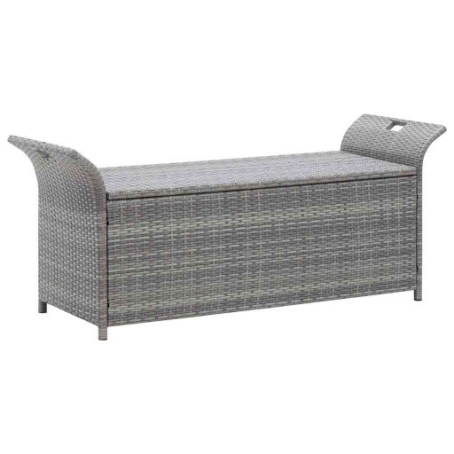 Szürke polyrattan tárolópad párnával 138 cm