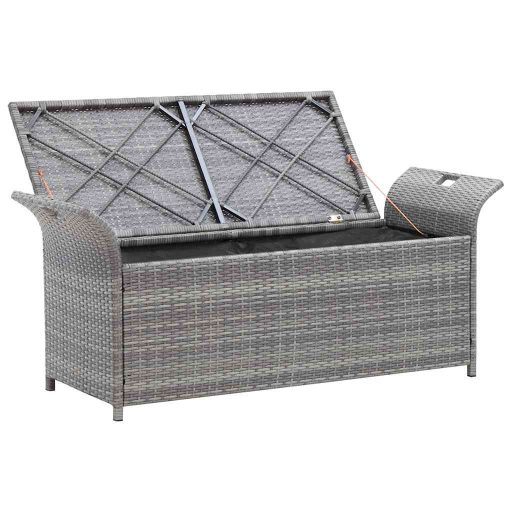 Szürke polyrattan tárolópad párnával 138 cm