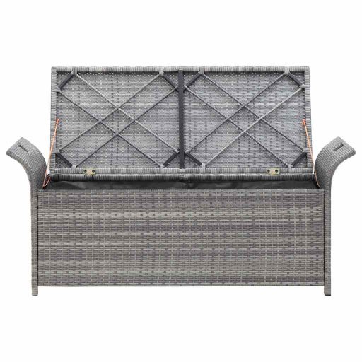 Szürke polyrattan tárolópad párnával 138 cm