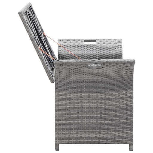 Szürke polyrattan tárolópad párnával 138 cm