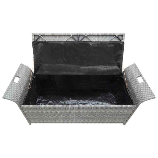 Szürke polyrattan tárolópad párnával 138 cm