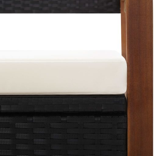 Fekete polyrattan és tömör akácfa tárolópad 115 cm