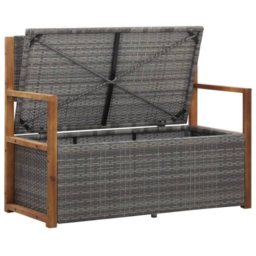 Szürke polyrattan és tömör akácfa tárolópad 115 cm