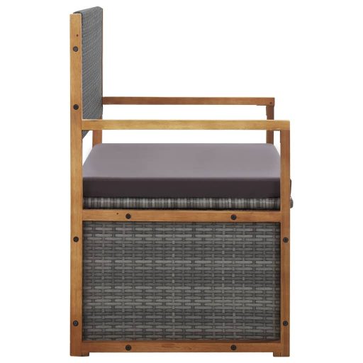 Szürke polyrattan és tömör akácfa tárolópad 115 cm