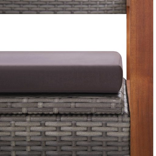 Szürke polyrattan és tömör akácfa tárolópad 115 cm