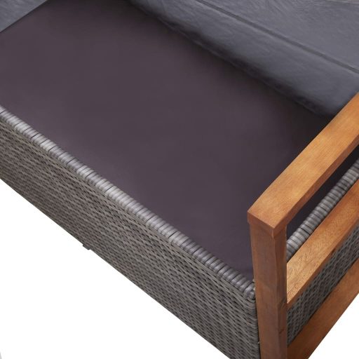 Szürke polyrattan és tömör akácfa tárolópad 115 cm