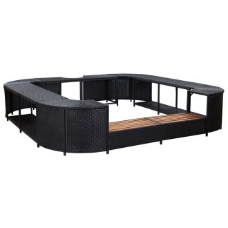   Fekete négyszög alakú polyrattan pezsgőfürdőkeret 268x268x55 cm