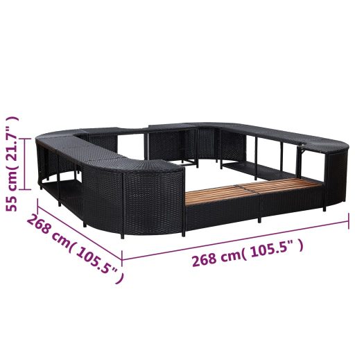 Fekete négyszög alakú polyrattan pezsgőfürdőkeret 268x268x55 cm