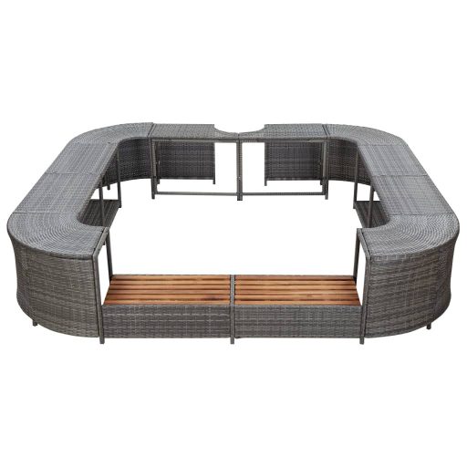 Szürke négyszög alakú polyrattan pezsgőfürdőkeret 268x268x55 cm