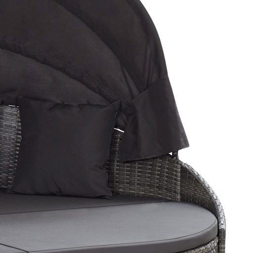 Szürke polyrattan kültéri napozóágy napellenzővel