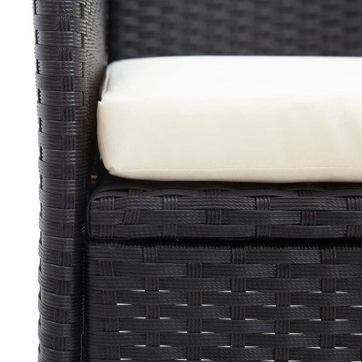2 személyes fekete polyrattan kerti pad teázóasztallal 143 cm