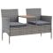 Kétszemélyes szürke polyrattan kerti pad teázóasztallal 143 cm