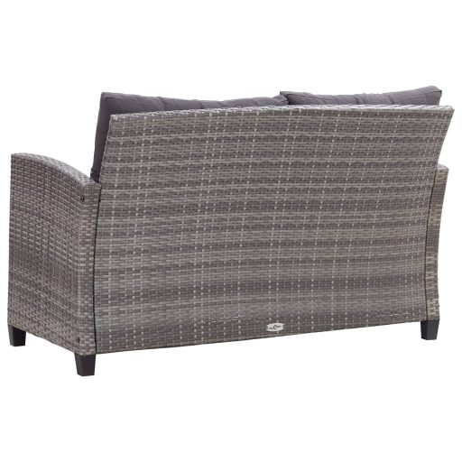 Kétszemélyes szürke polyrattan kerti kanapé párnákkal 124 cm