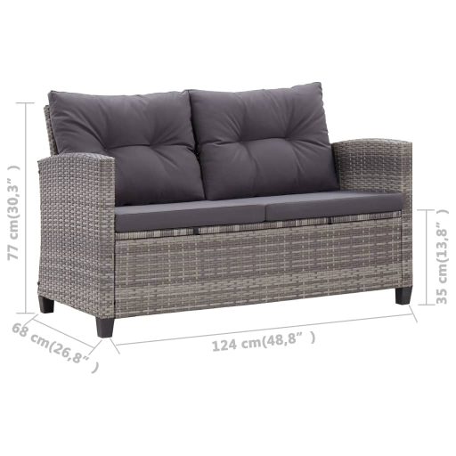 Kétszemélyes szürke polyrattan kerti kanapé párnákkal 124 cm
