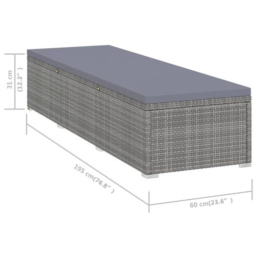 Szürke polyrattan napozóágy párnával