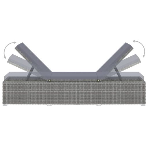 Szürke polyrattan napozóágy párnával és teázóasztallal