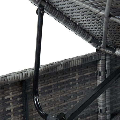 Szürke polyrattan napozóágy párnával és teázóasztallal
