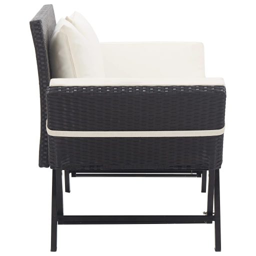 Fekete polyrattan kerti pad párnákkal 176 cm