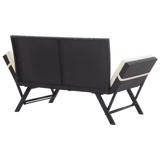Fekete polyrattan kerti pad párnákkal 176 cm