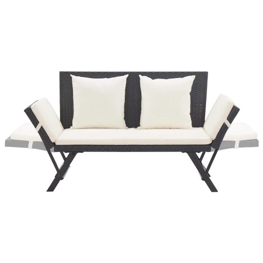 Fekete polyrattan kerti pad párnákkal 176 cm