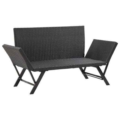 Fekete polyrattan kerti pad párnákkal 176 cm
