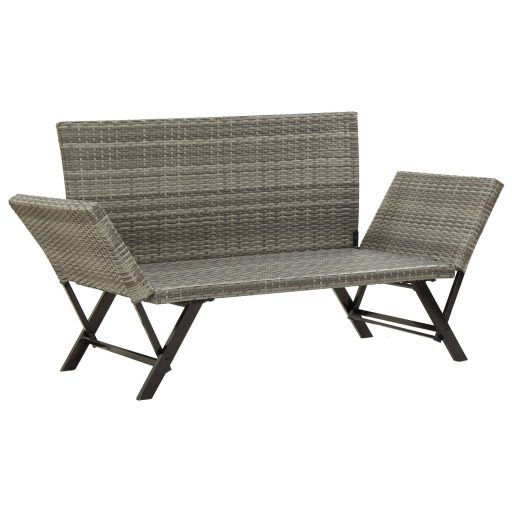 Szürke polyrattan kerti pad párnákkal 176 cm