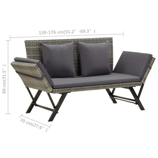 Szürke polyrattan kerti pad párnákkal 176 cm